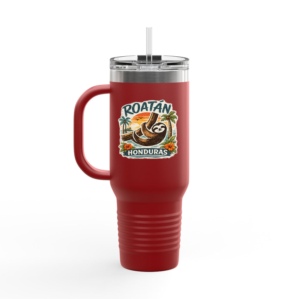 Roatán Honduras Travel Mug 40oz — Tropical Palm & Sloth Insulated Tumbler