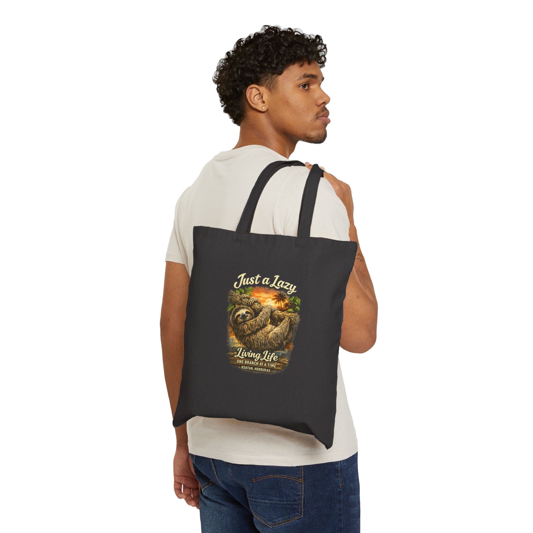 Sloth Living Life Tote Bag – "Just a Lazy Living Life" Cotton Canvas Beach Tote