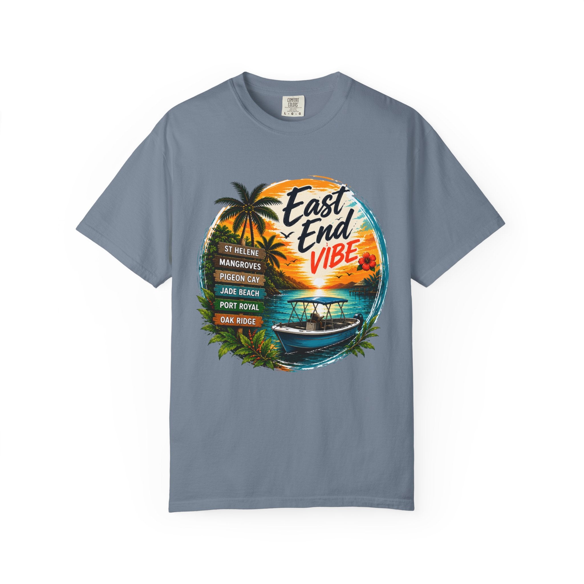 East End Vibe Beach T-Shirt — Tropical Palm Sunset Graphic Tee