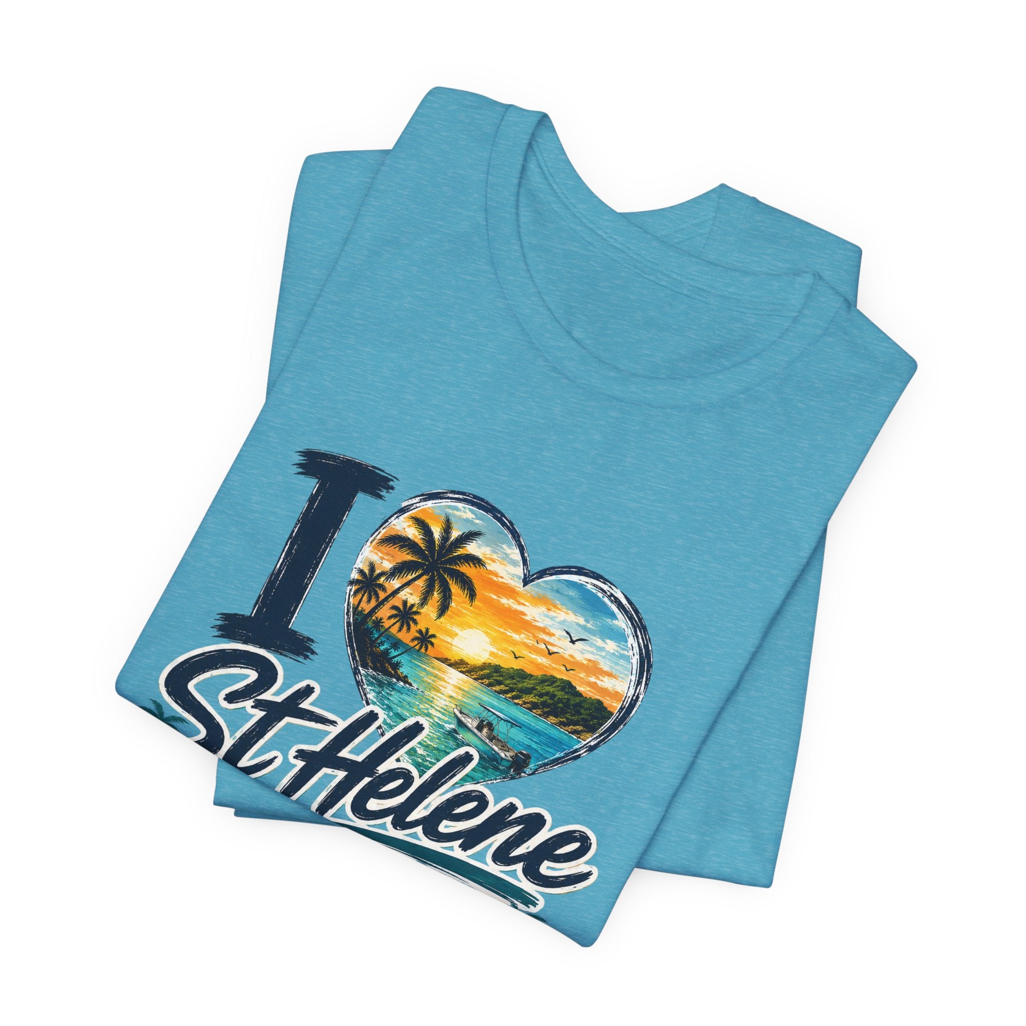 St. Helene Tropical Heart T-Shirt — "I  St Helene" Beach Sunset Tee
