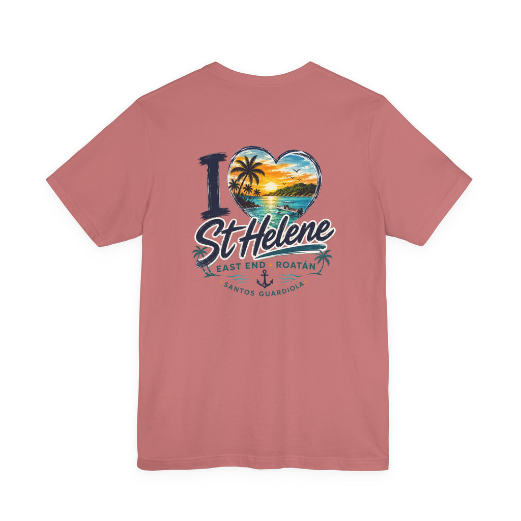 St. Helene Tropical Heart T-Shirt — "I  St Helene" Beach Sunset Tee