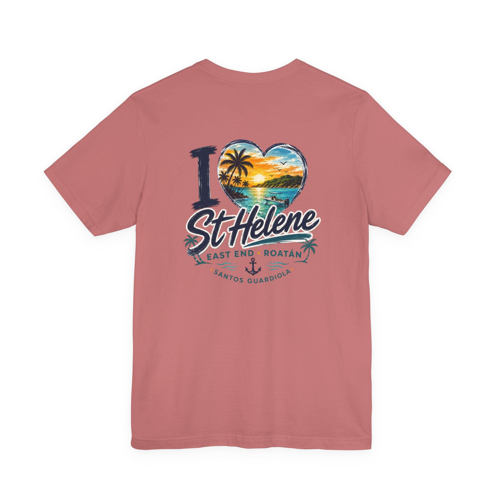 St. Helene Tropical Heart T-Shirt — "I  St Helene" Beach Sunset Tee