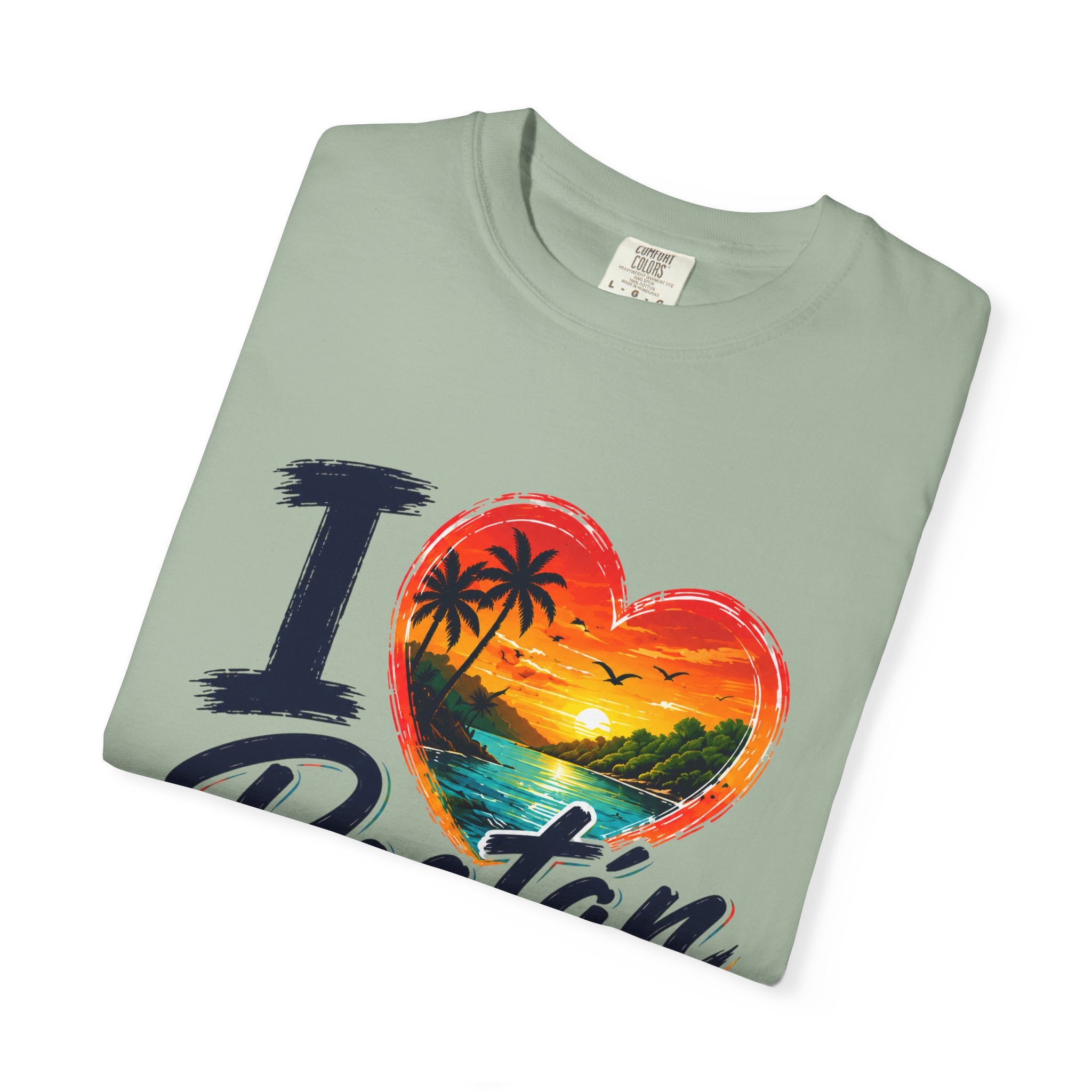 I Love Roatán East End T-Shirt — Tropical Heart Sunset Souvenir