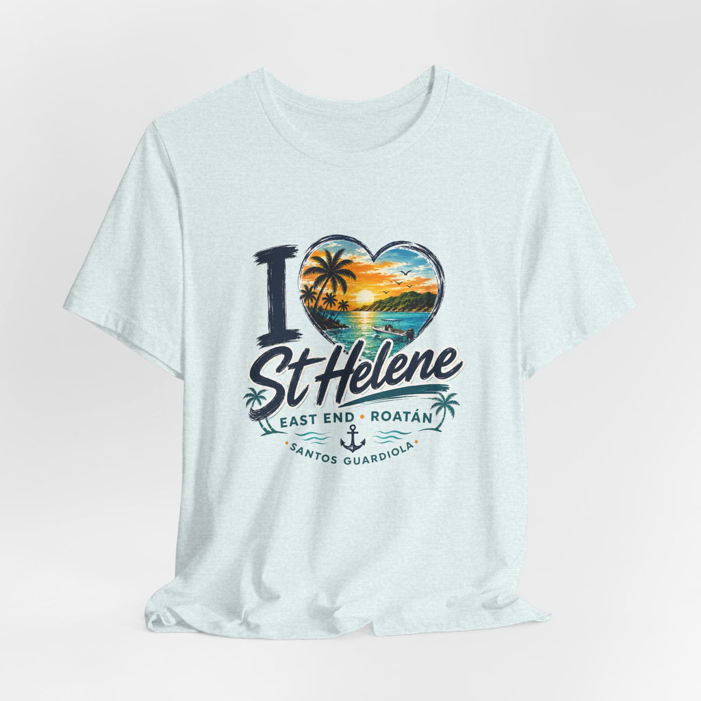St. Helene Tropical Heart T-Shirt — "I  St Helene" Beach Sunset Tee