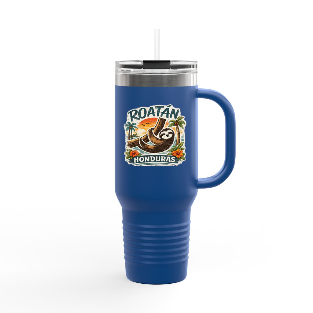 Roatán Honduras Travel Mug 40oz — Tropical Palm & Sloth Insulated Tumbler