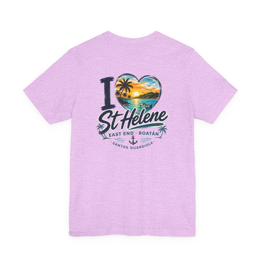 St. Helene Tropical Heart T-Shirt — "I  St Helene" Beach Sunset Tee