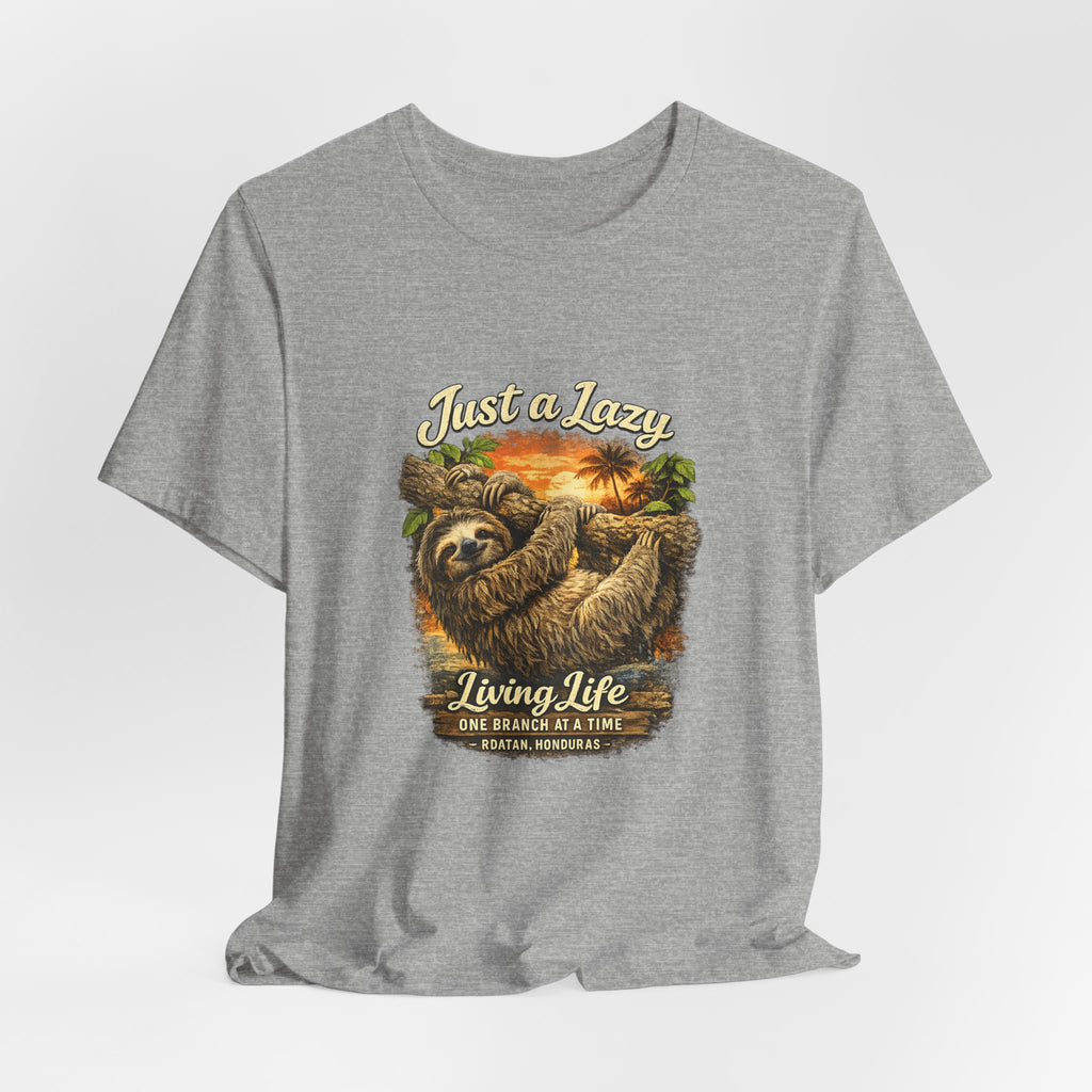 Sloth 'Just a Lazy Living Life' Graphic Tee — Beach Sunset Relaxed T-Shirt