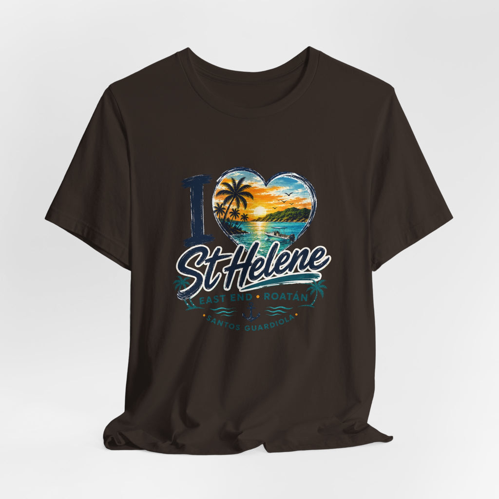 St. Helene Tropical Heart T-Shirt — "I  St Helene" Beach Sunset Tee