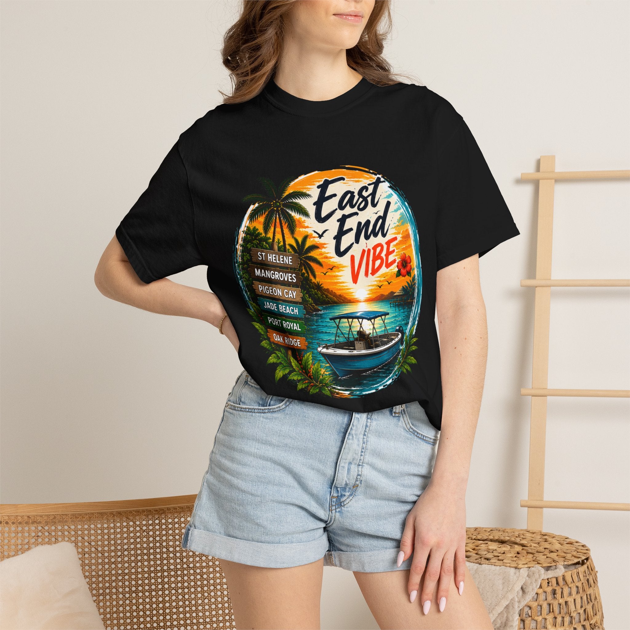 East End Vibe Beach T-Shirt — Tropical Palm Sunset Graphic Tee