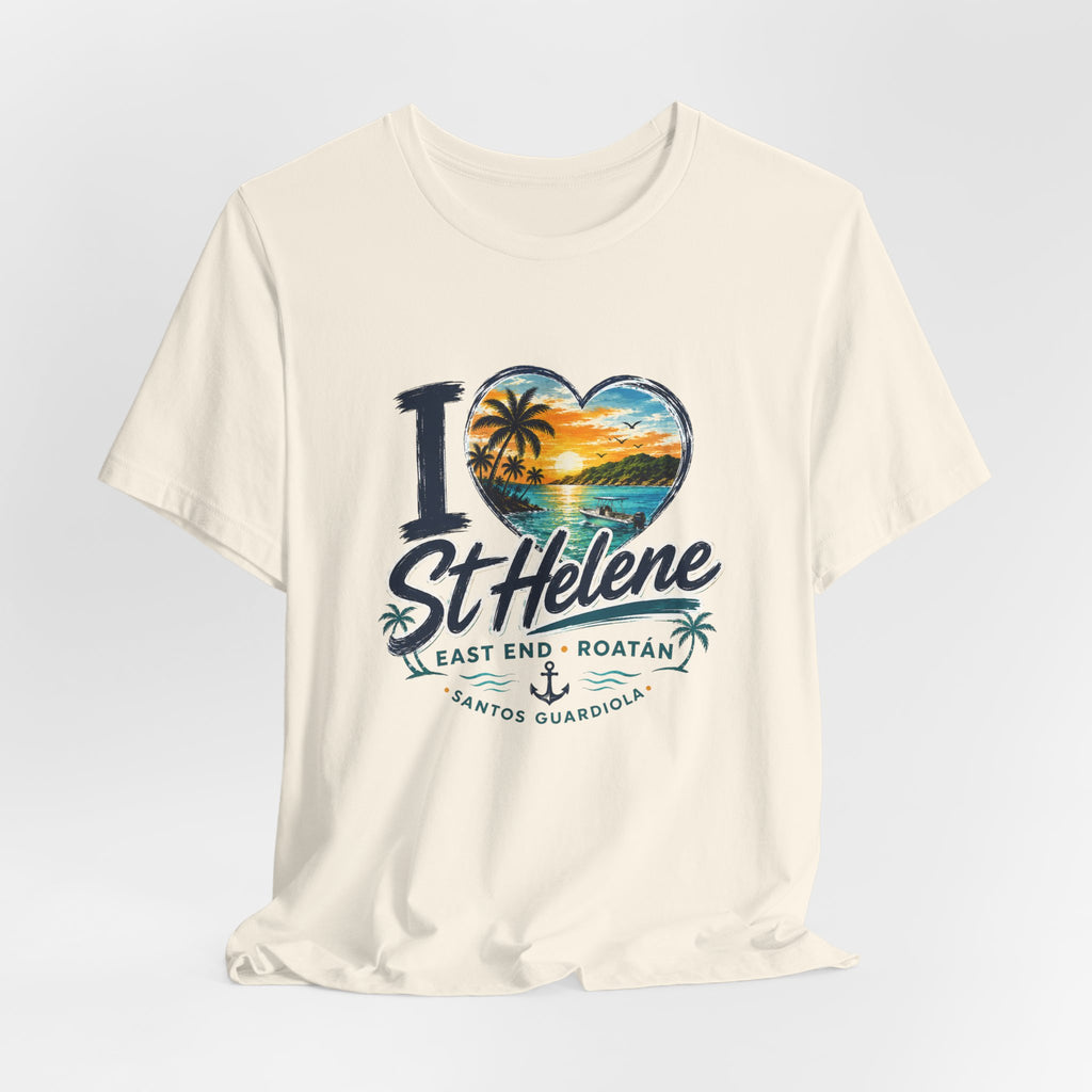 St. Helene Tropical Heart T-Shirt — "I  St Helene" Beach Sunset Tee