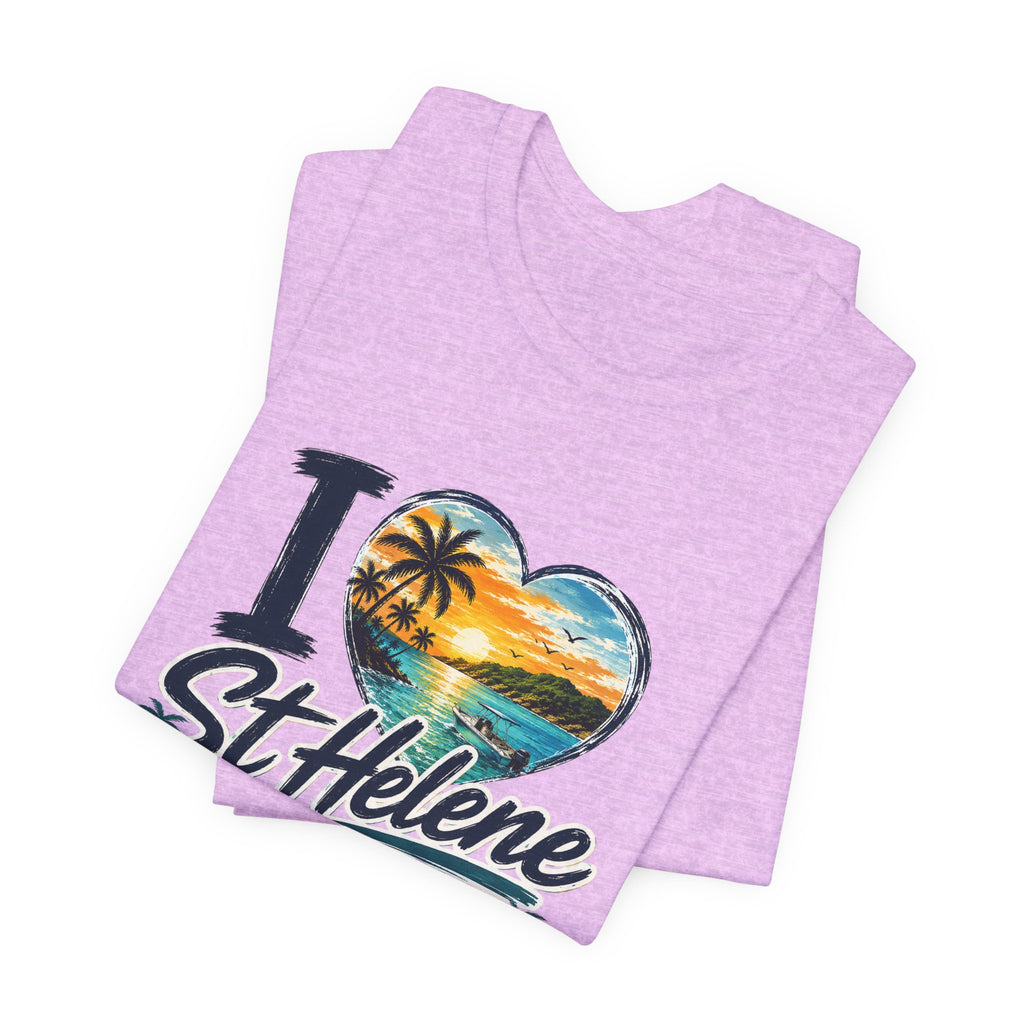 St. Helene Tropical Heart T-Shirt — "I  St Helene" Beach Sunset Tee