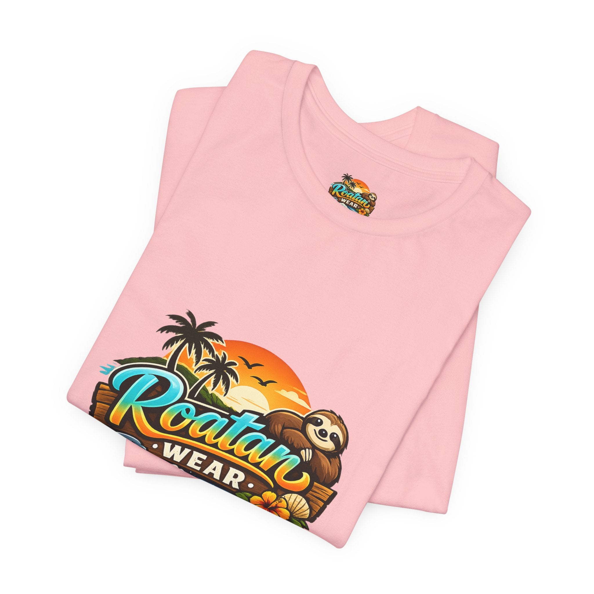 Roatán Wear Tropical Sunset Tee — Island Vibes Sloth Graphic Shirt