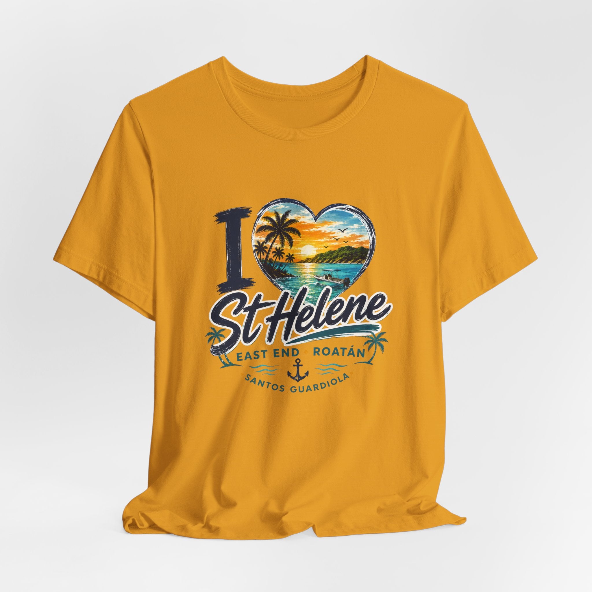 St. Helene Tropical Heart T-Shirt — "I  St Helene" Beach Sunset Tee