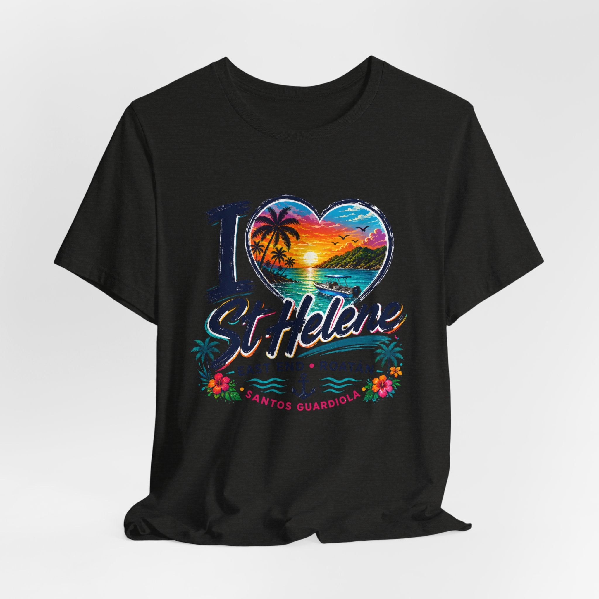 I  St Helene Sunset Beach T-Shirt — East End Roatán Vacation Tee