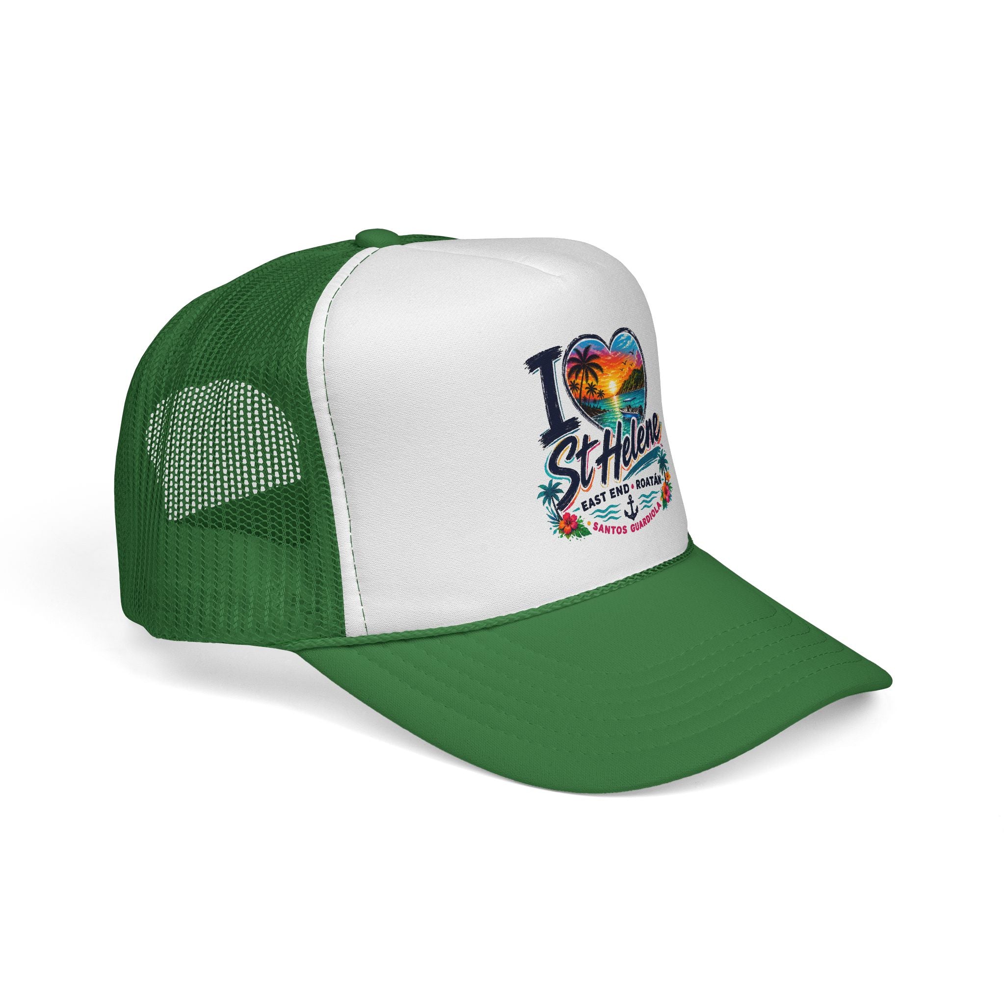 I Heart St. Helene Trucker Cap — Tropical Beach Sunset Hat