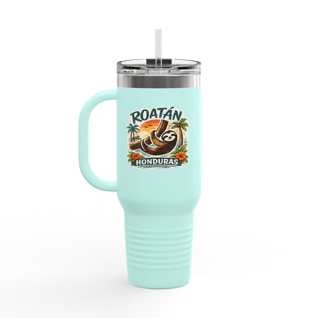Roatán Honduras Travel Mug 40oz — Tropical Palm & Sloth Insulated Tumbler
