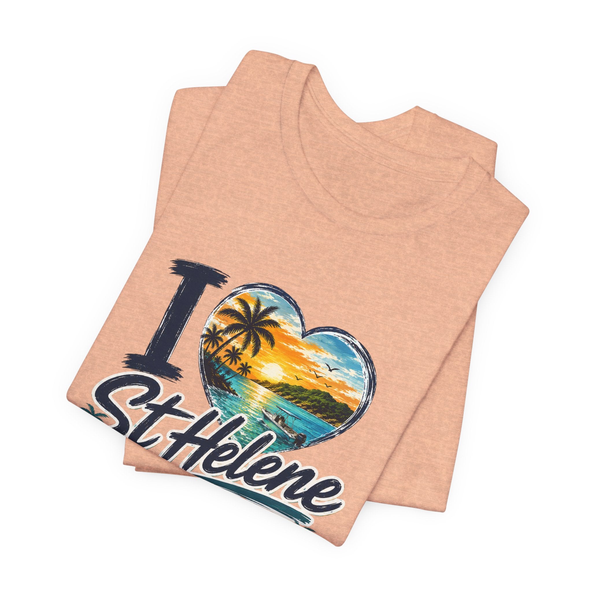 St. Helene Tropical Heart T-Shirt — "I  St Helene" Beach Sunset Tee