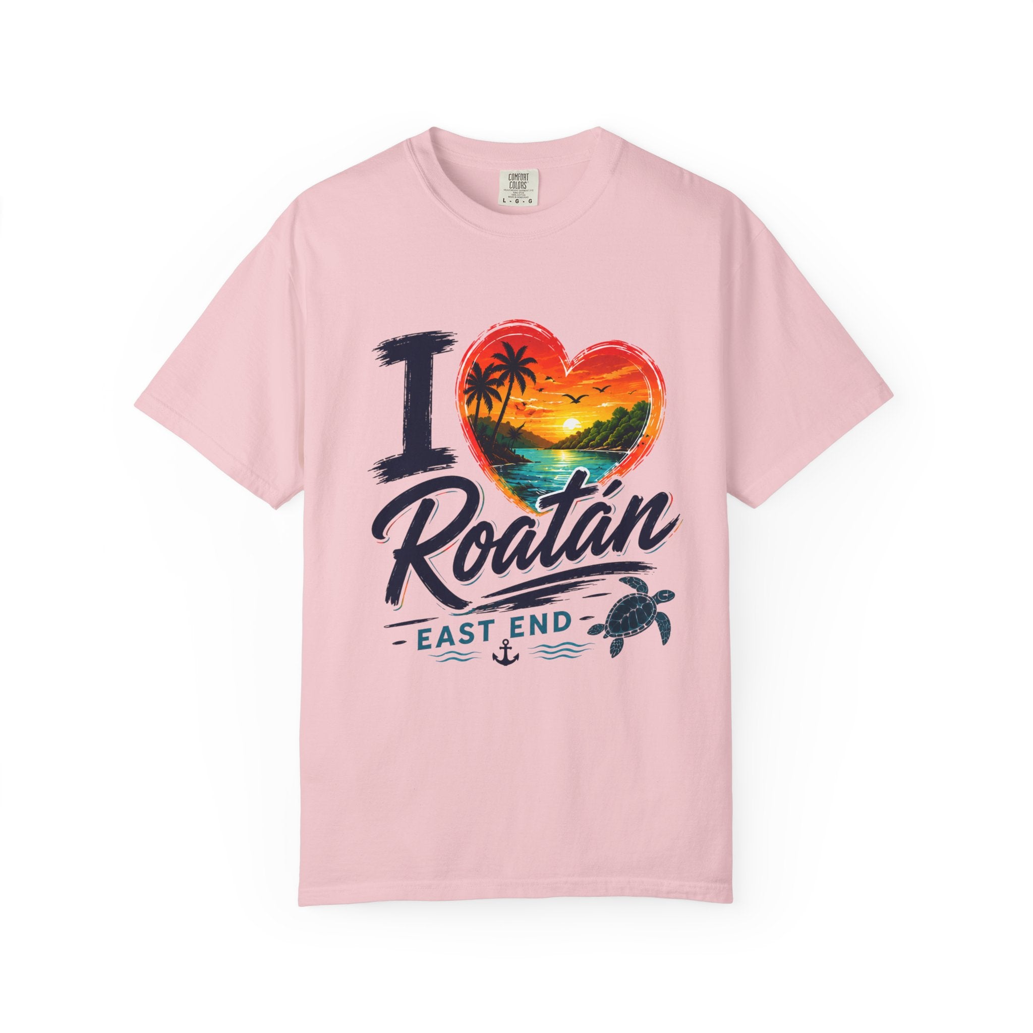 I Love Roatán East End T-Shirt — Tropical Heart Sunset Souvenir