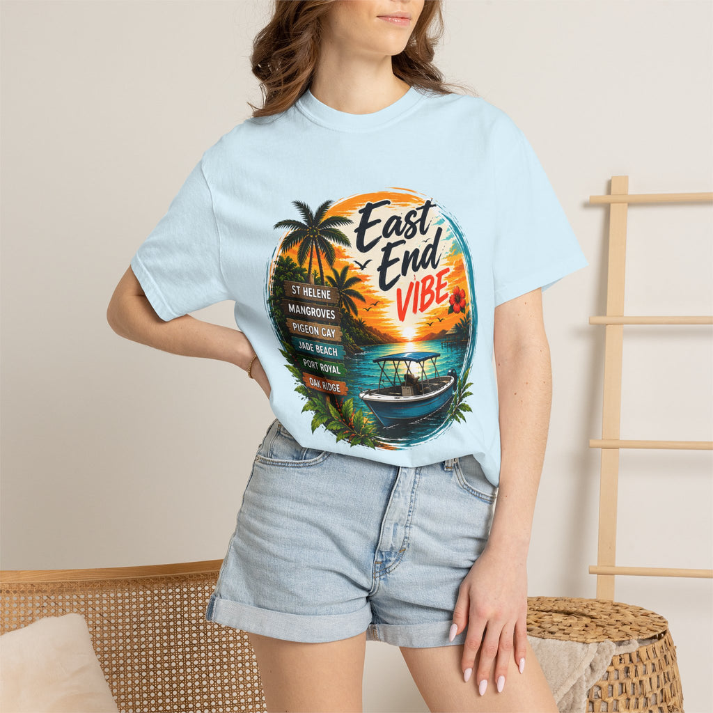East End Vibe Beach T-Shirt — Tropical Palm Sunset Graphic Tee