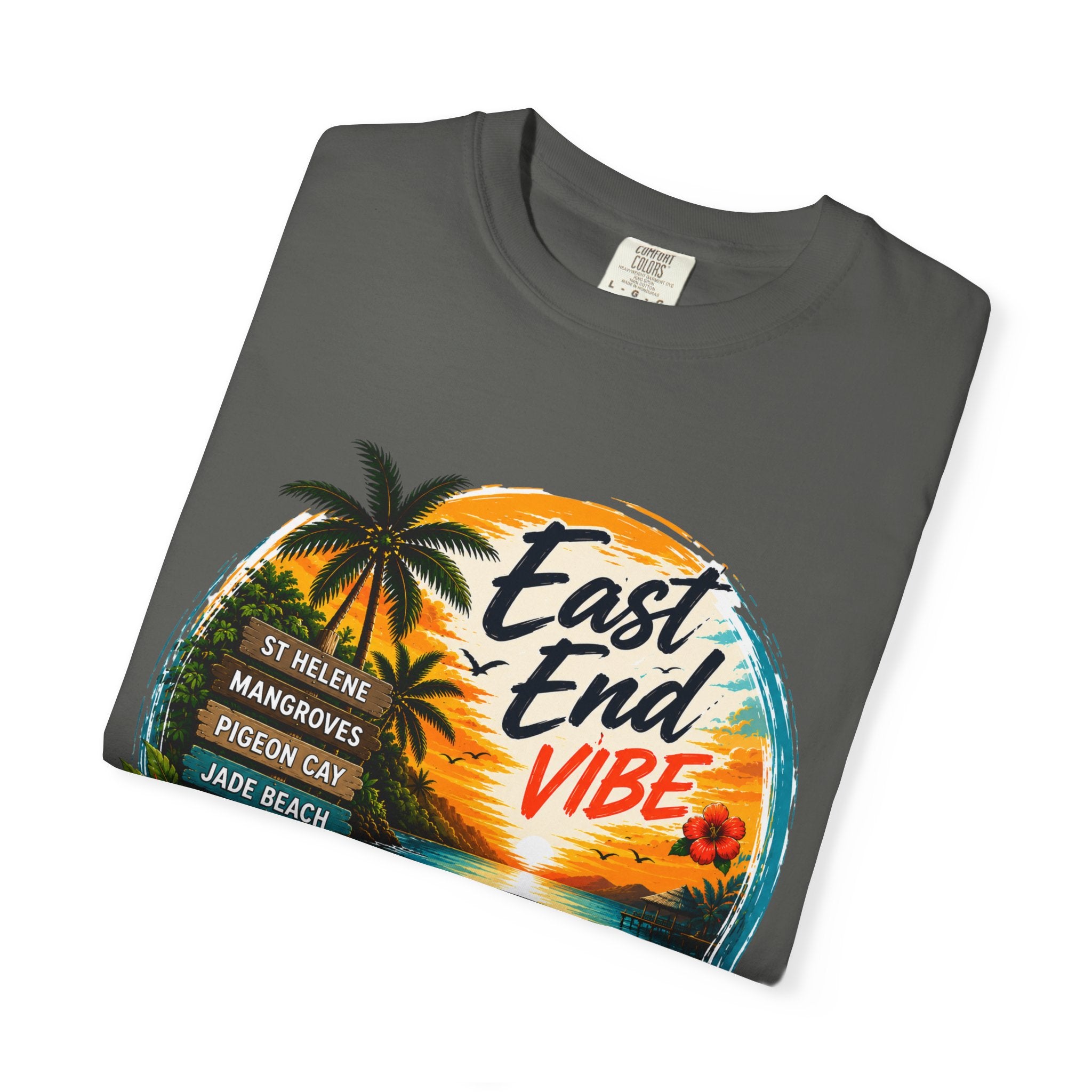 East End Vibe Beach T-Shirt — Tropical Palm Sunset Graphic Tee