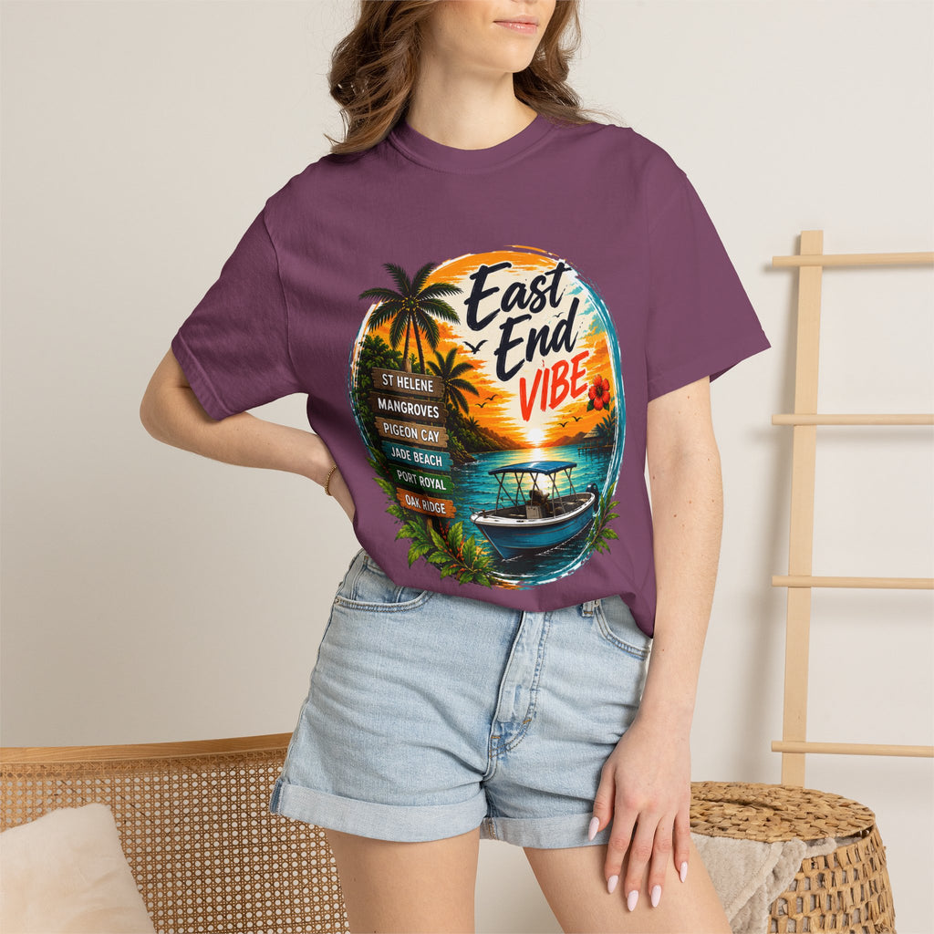East End Vibe Beach T-Shirt — Tropical Palm Sunset Graphic Tee
