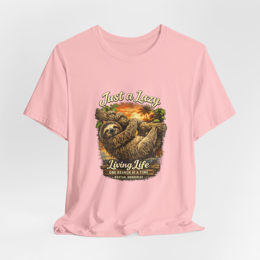 Sloth 'Just a Lazy Living Life' Graphic Tee — Beach Sunset Relaxed T-Shirt