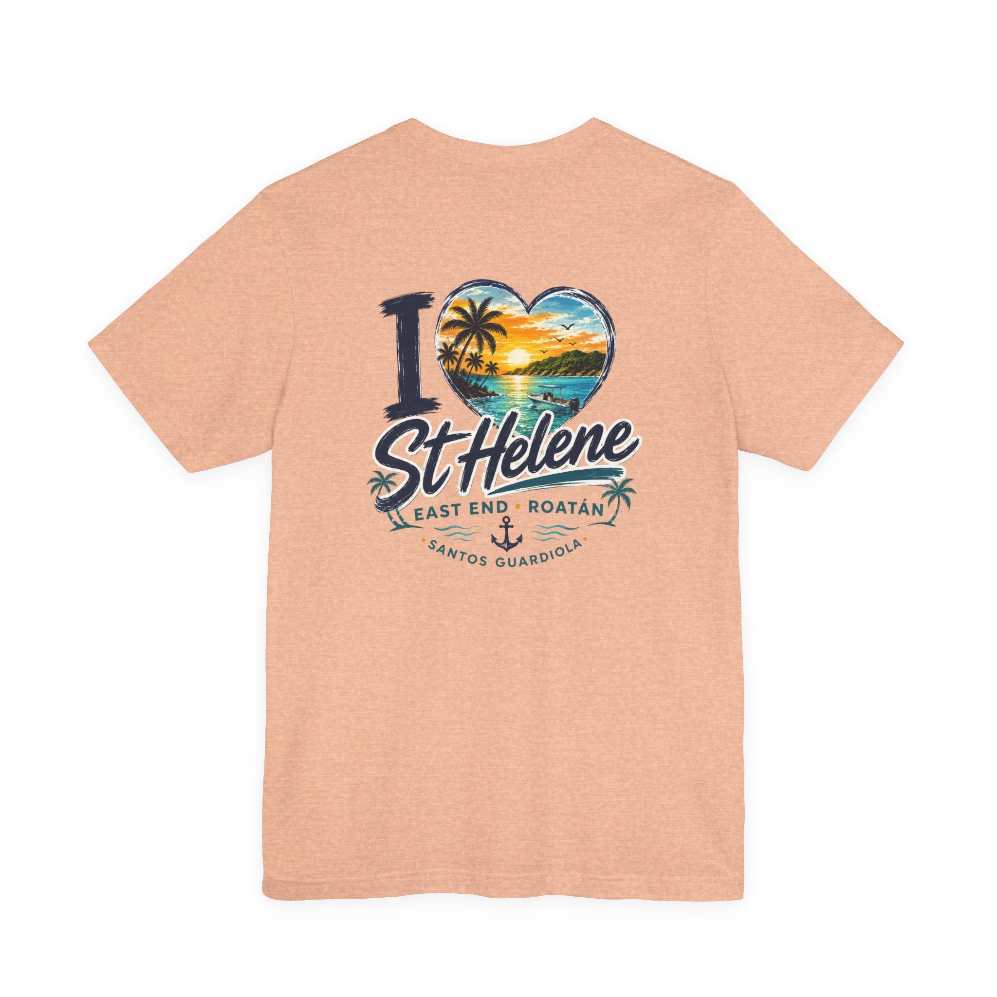 St. Helene Tropical Heart T-Shirt — "I  St Helene" Beach Sunset Tee
