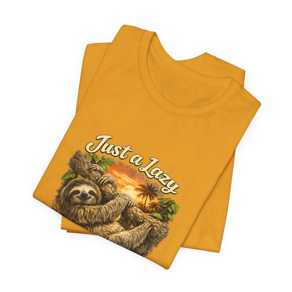 Sloth 'Just a Lazy Living Life' Graphic Tee — Beach Sunset Relaxed T-Shirt