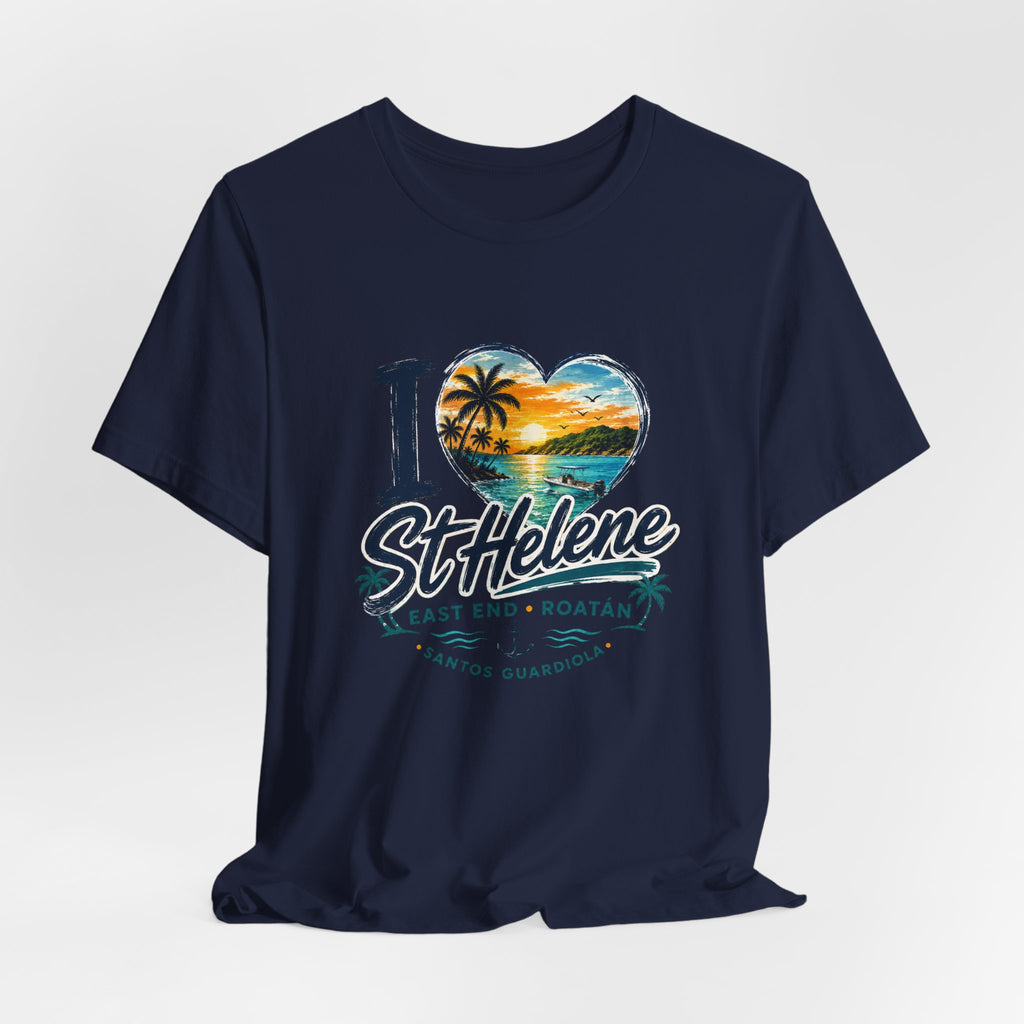 St. Helene Tropical Heart T-Shirt — "I  St Helene" Beach Sunset Tee