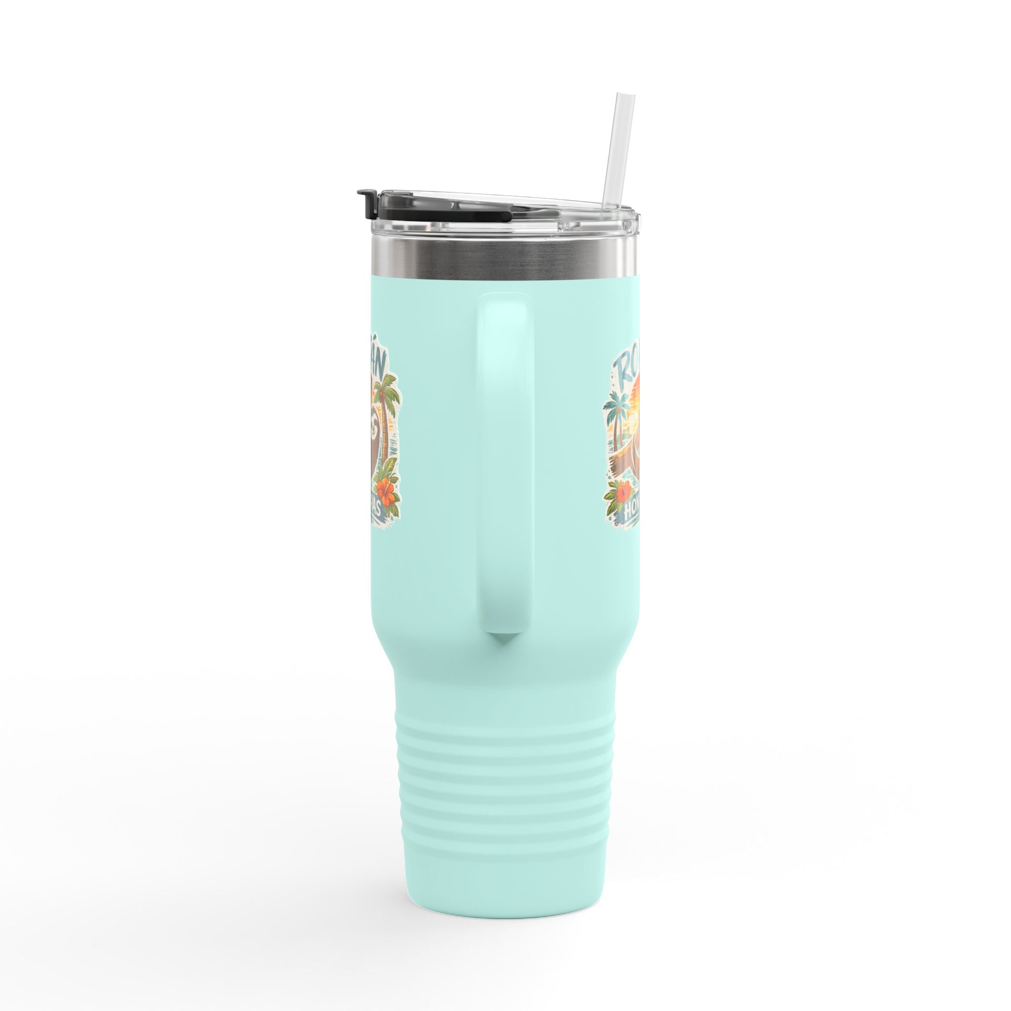 Roatán Honduras Travel Mug 40oz — Tropical Palm & Sloth Insulated Tumbler