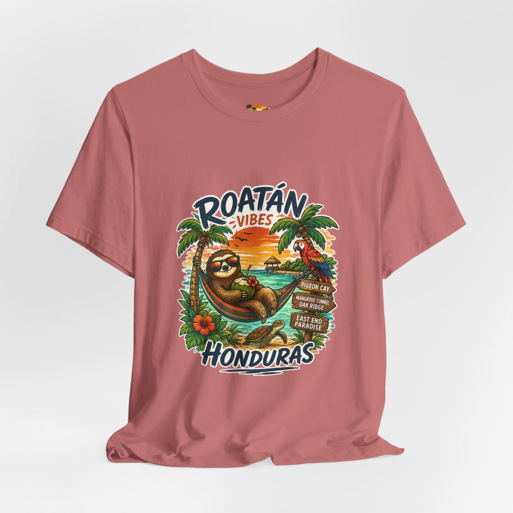 Roatán Vibes Honduras T-Shirt — Tropical Sloth Beach Vacation Tee