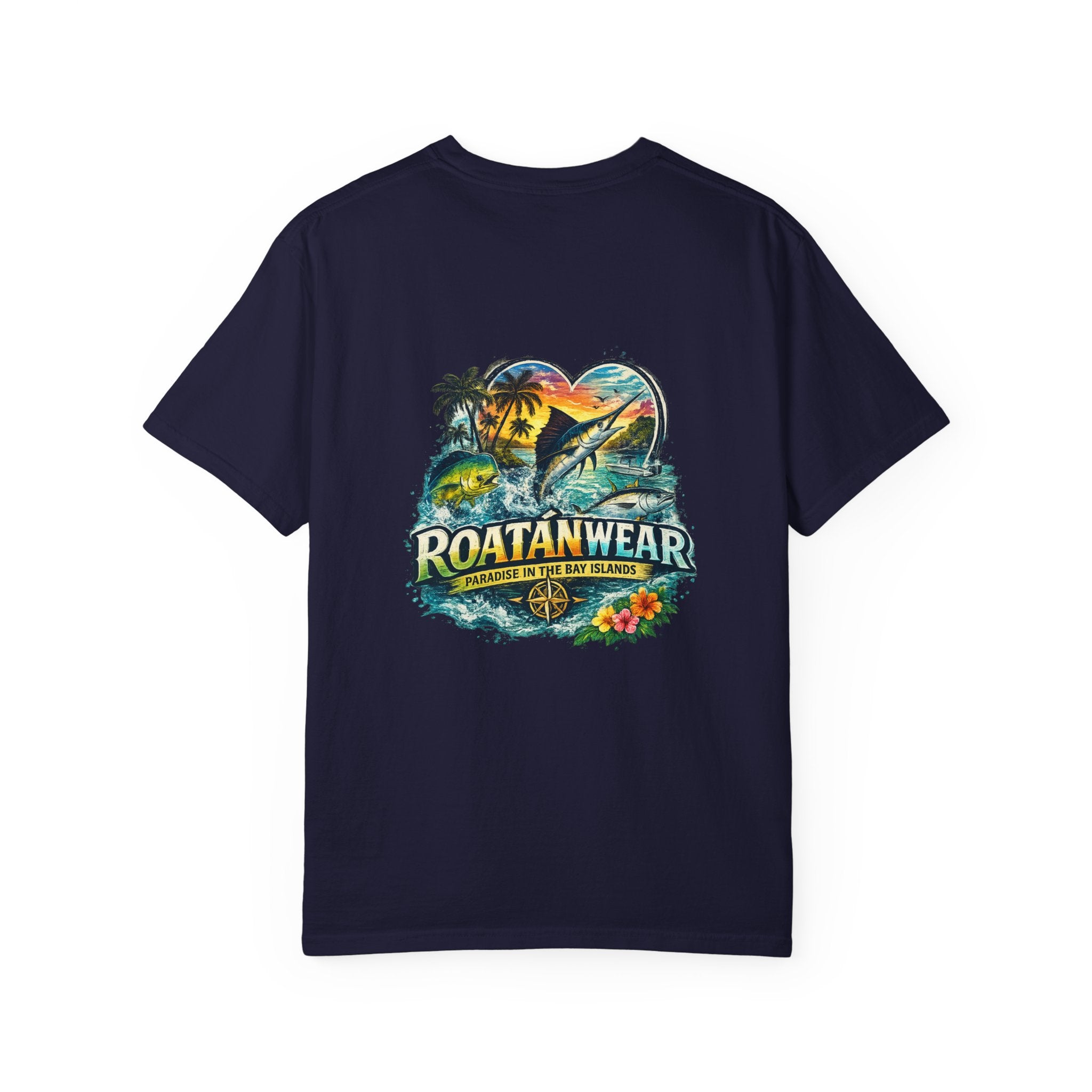 Roatan Beach T-Shirt — Tropical Dolphin Sunset Tee
