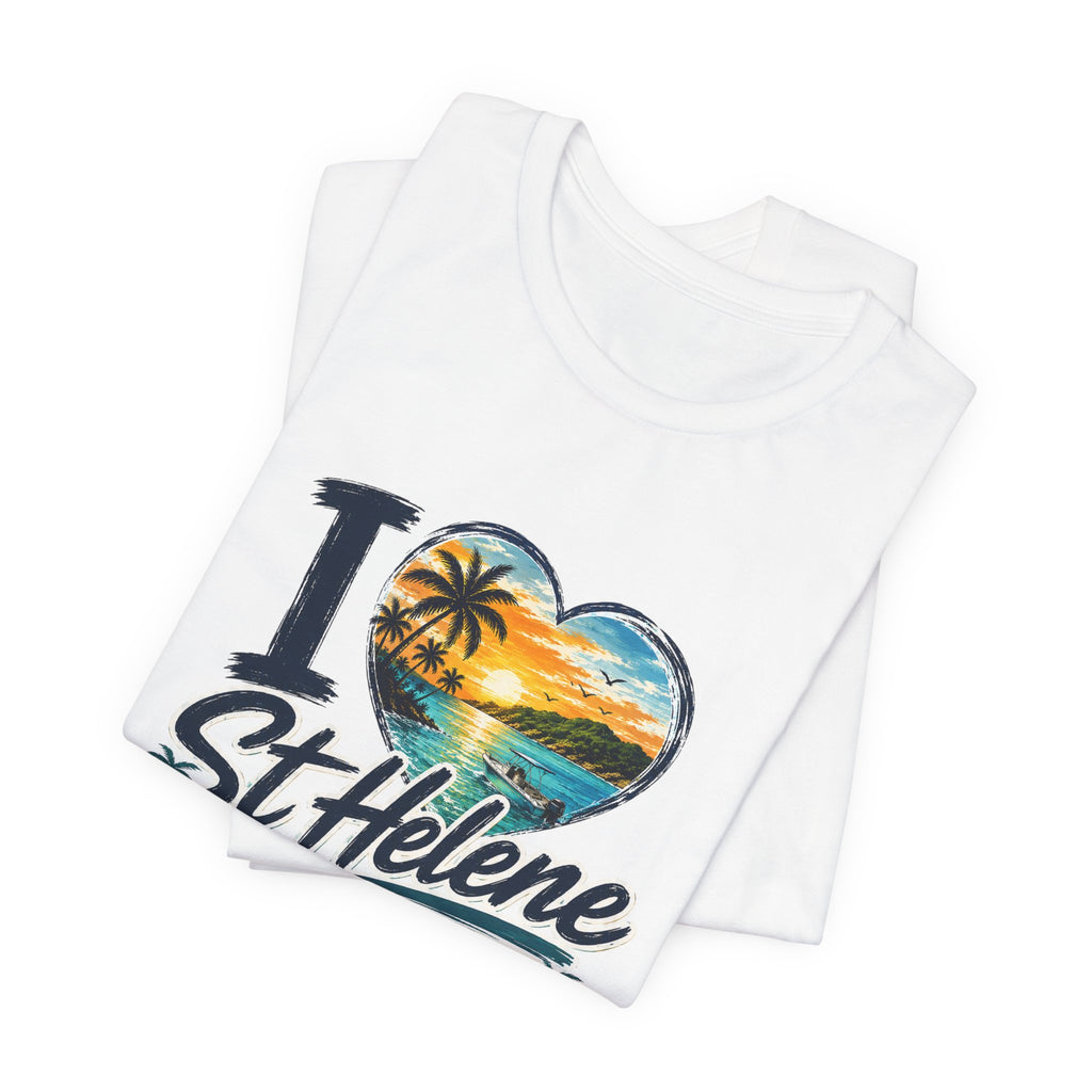 St. Helene Tropical Heart T-Shirt — "I  St Helene" Beach Sunset Tee