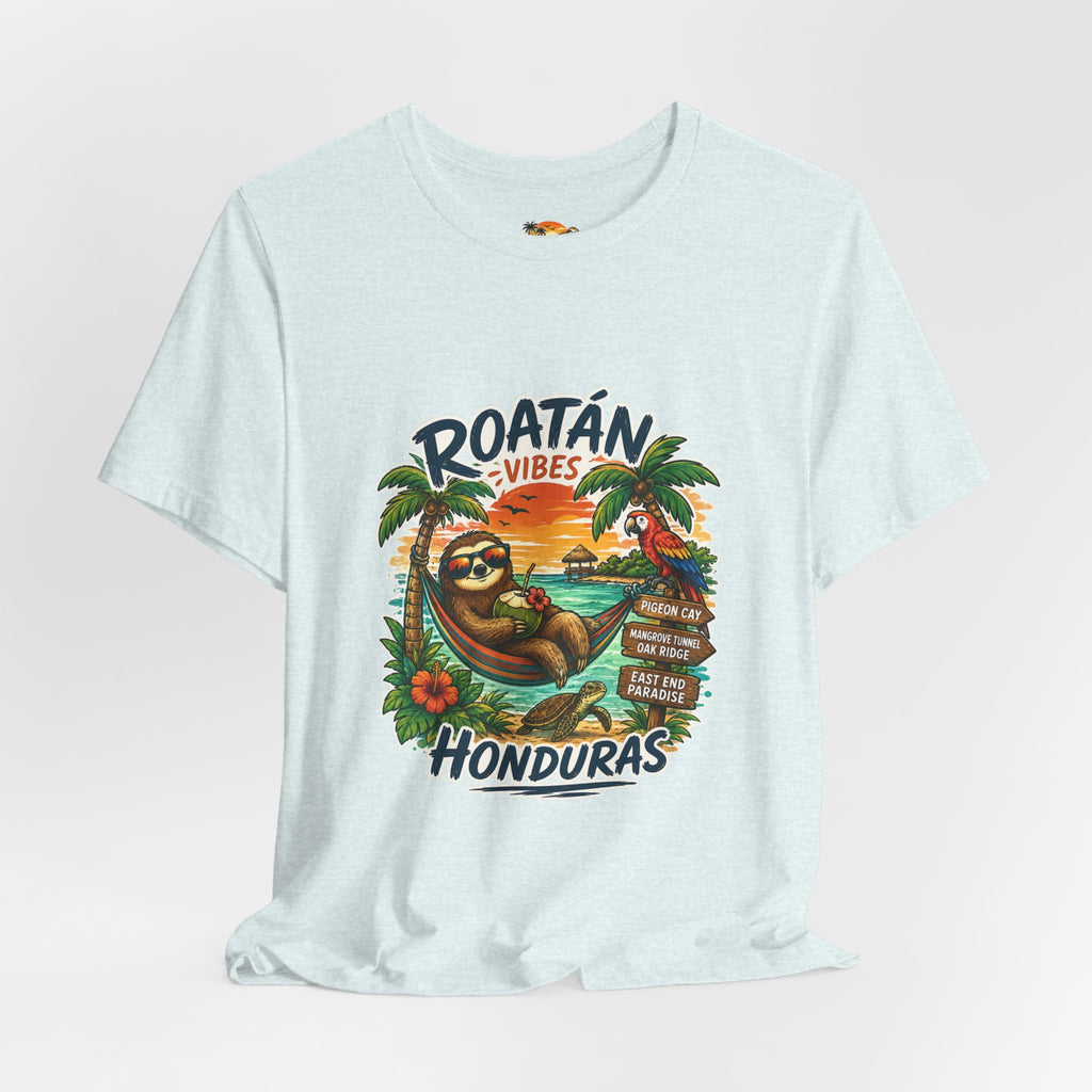 Roatán Vibes Honduras T-Shirt — Tropical Sloth Beach Vacation Tee