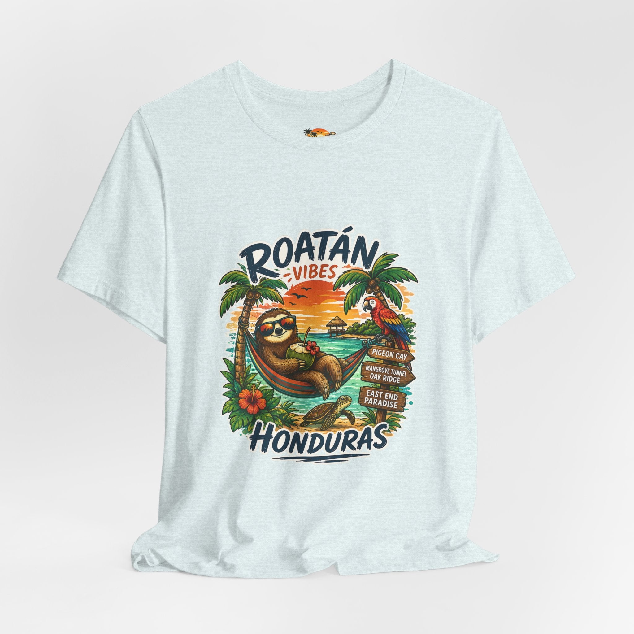 Roatán Vibes Honduras T-Shirt — Tropical Sloth Beach Vacation Tee