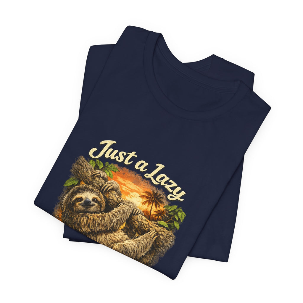 Sloth 'Just a Lazy Living Life' Graphic Tee — Beach Sunset Relaxed T-Shirt