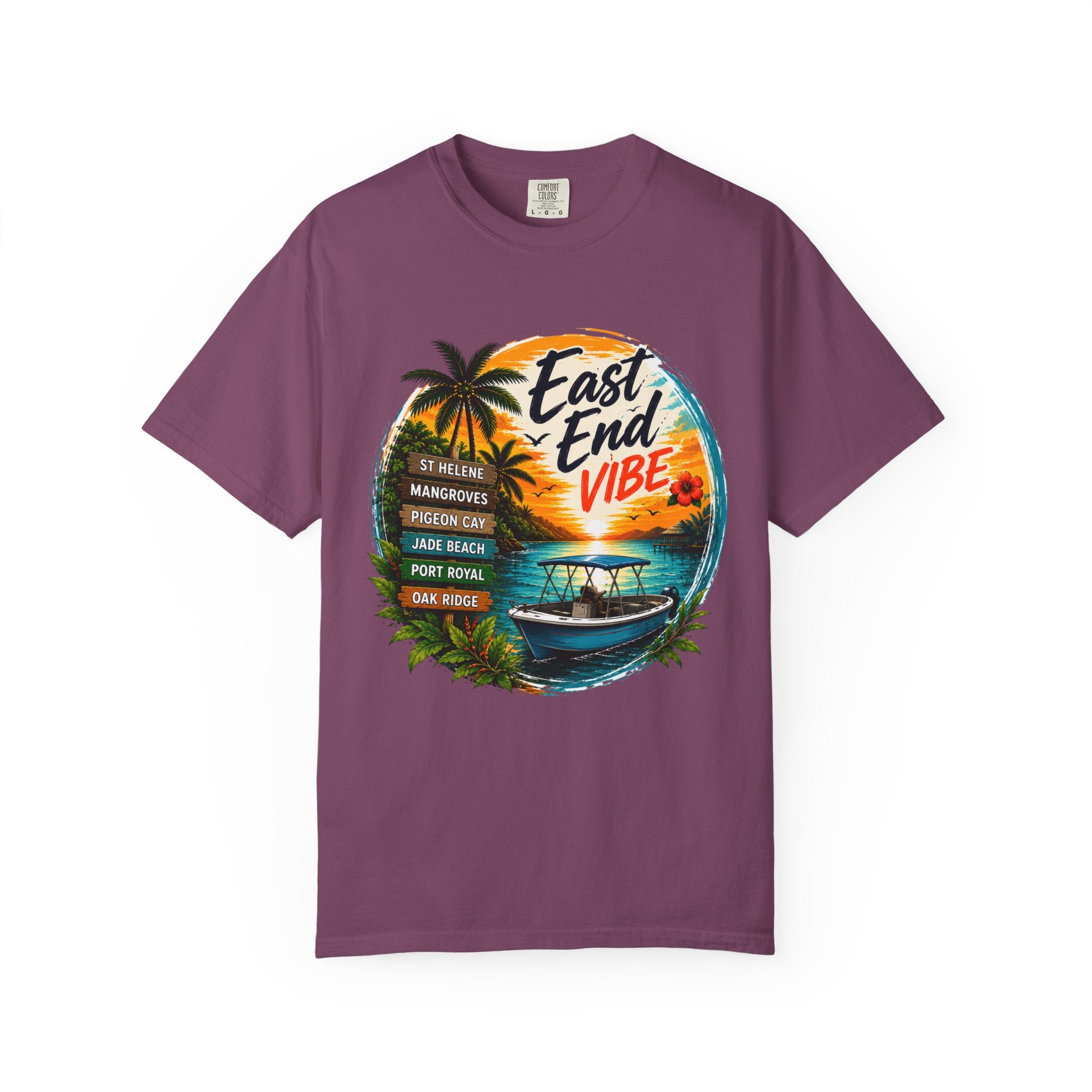 East End Vibe Beach T-Shirt — Tropical Palm Sunset Graphic Tee