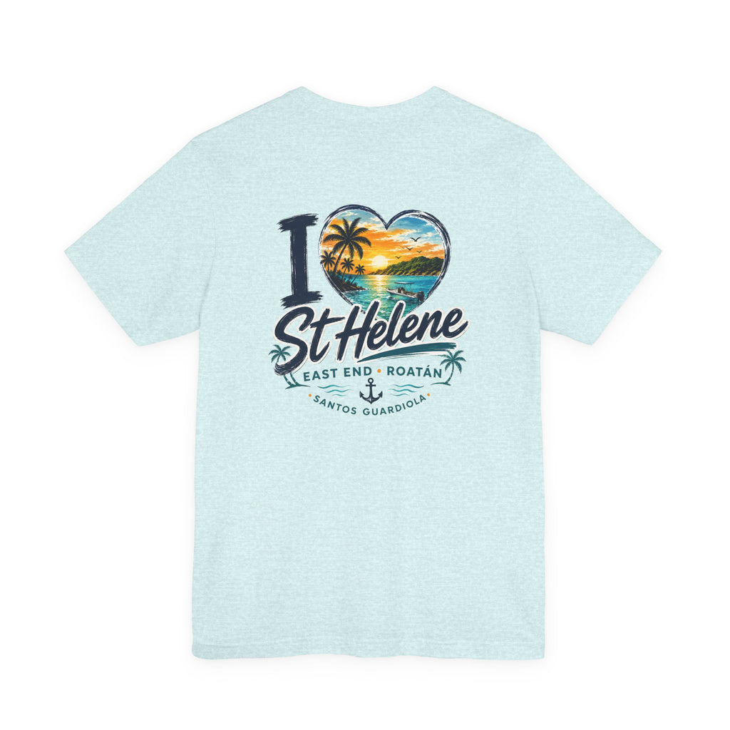 St. Helene Tropical Heart T-Shirt — "I  St Helene" Beach Sunset Tee
