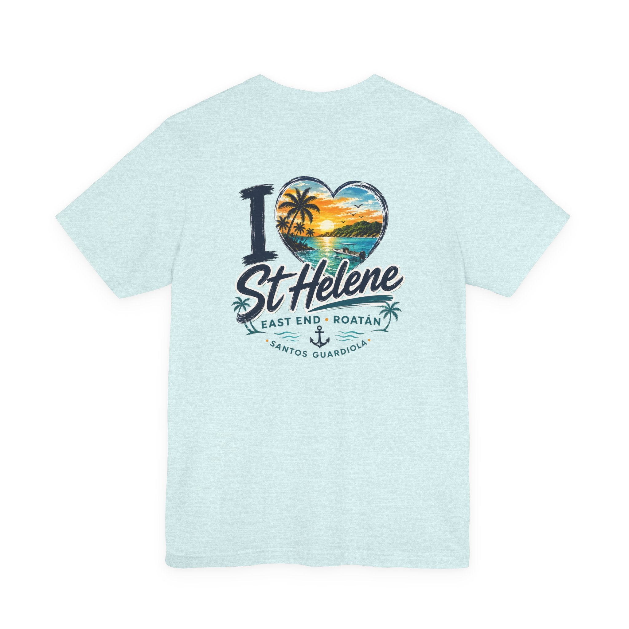 St. Helene Tropical Heart T-Shirt — "I  St Helene" Beach Sunset Tee