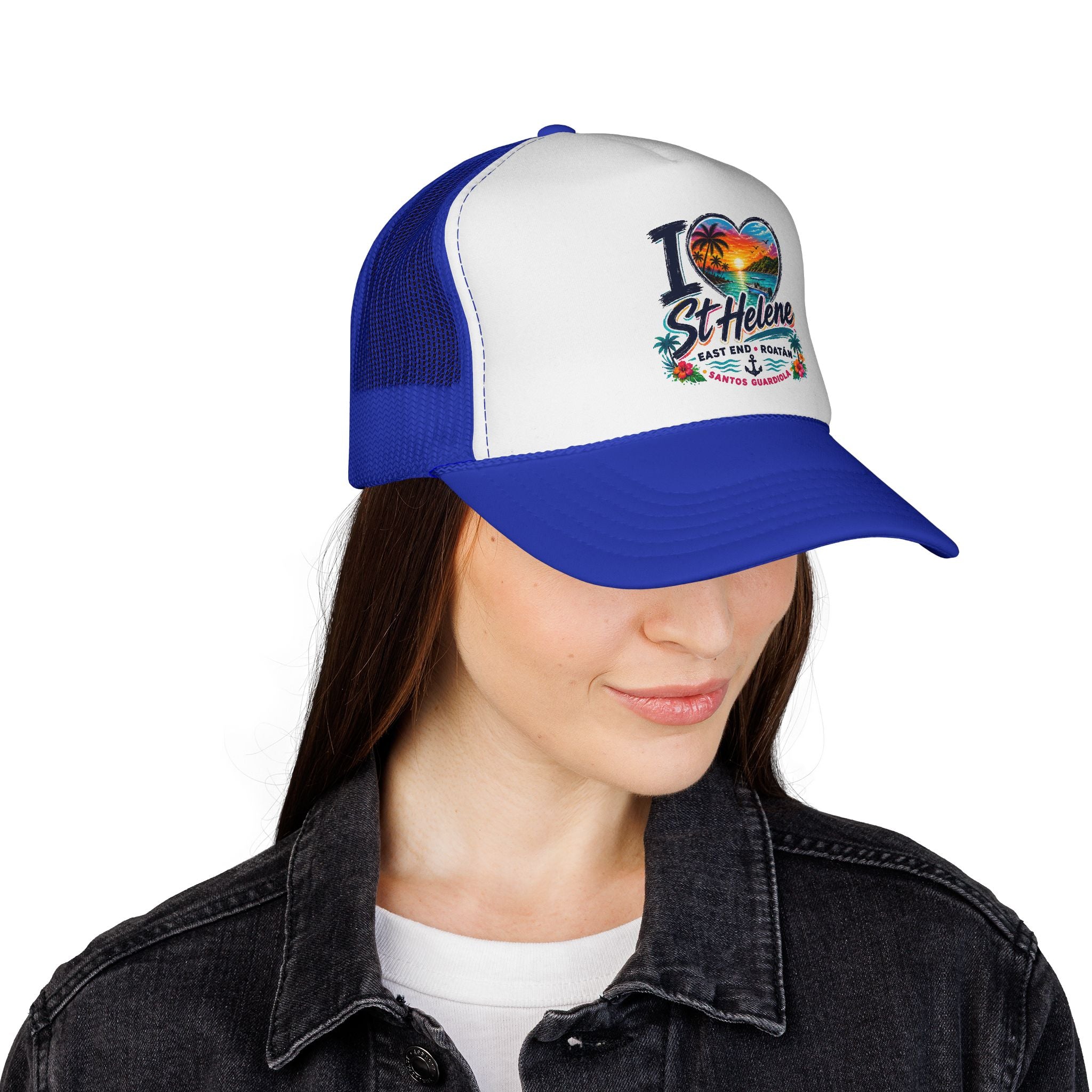 I Heart St. Helene Trucker Cap — Tropical Beach Sunset Hat