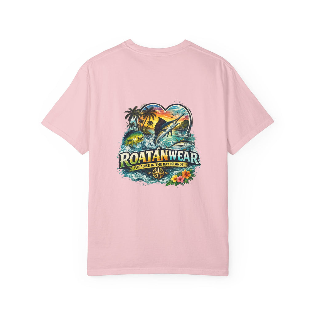 Roatan Beach T-Shirt — Tropical Dolphin Sunset Tee