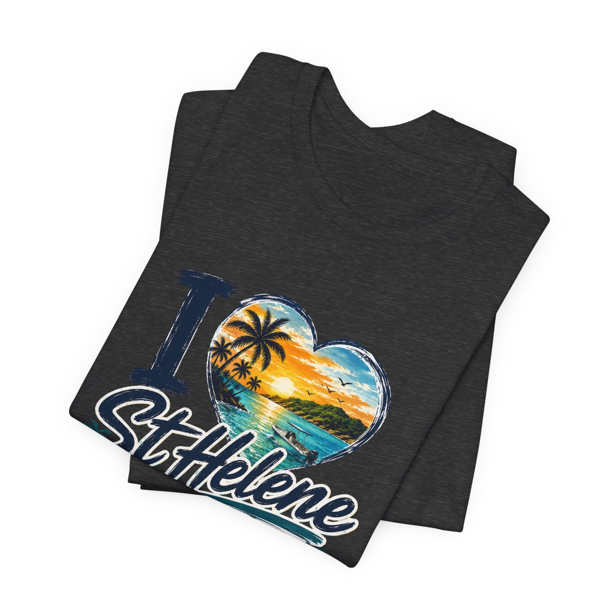 St. Helene Tropical Heart T-Shirt — "I  St Helene" Beach Sunset Tee