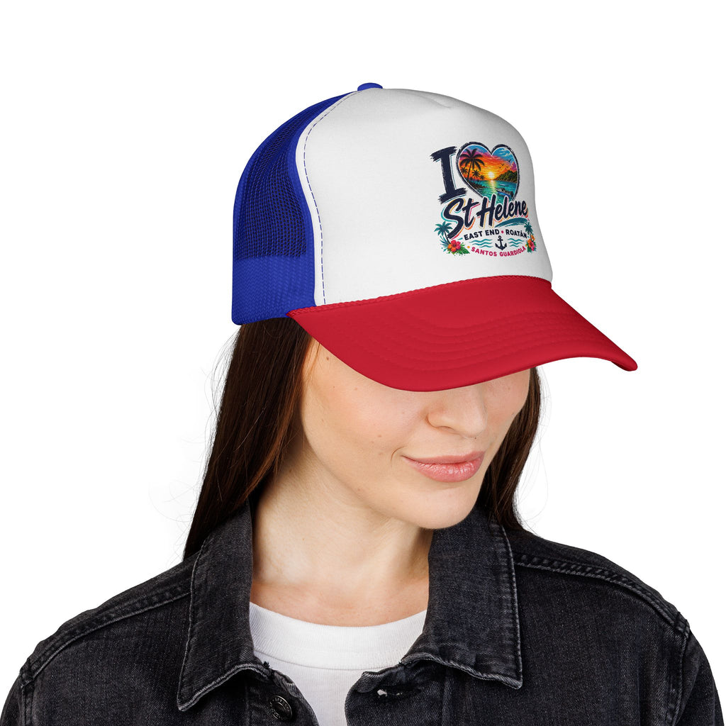 I Heart St. Helene Trucker Cap — Tropical Beach Sunset Hat