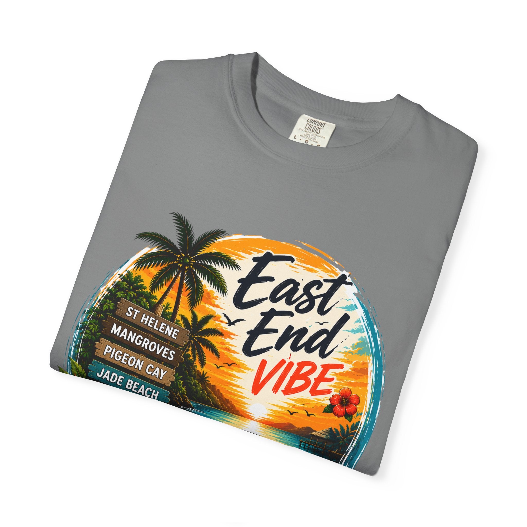 East End Vibe Beach T-Shirt — Tropical Palm Sunset Graphic Tee