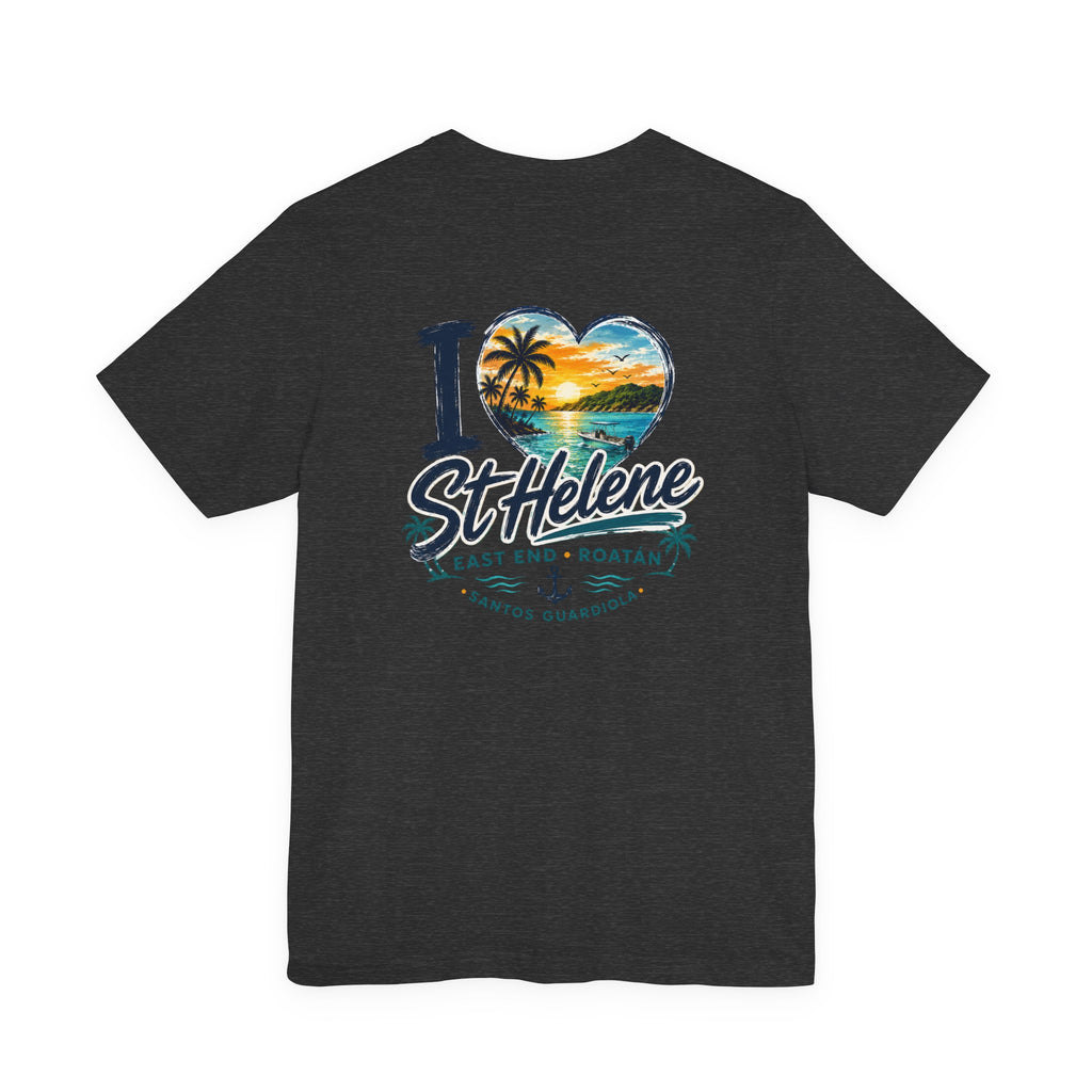 St. Helene Tropical Heart T-Shirt — "I  St Helene" Beach Sunset Tee