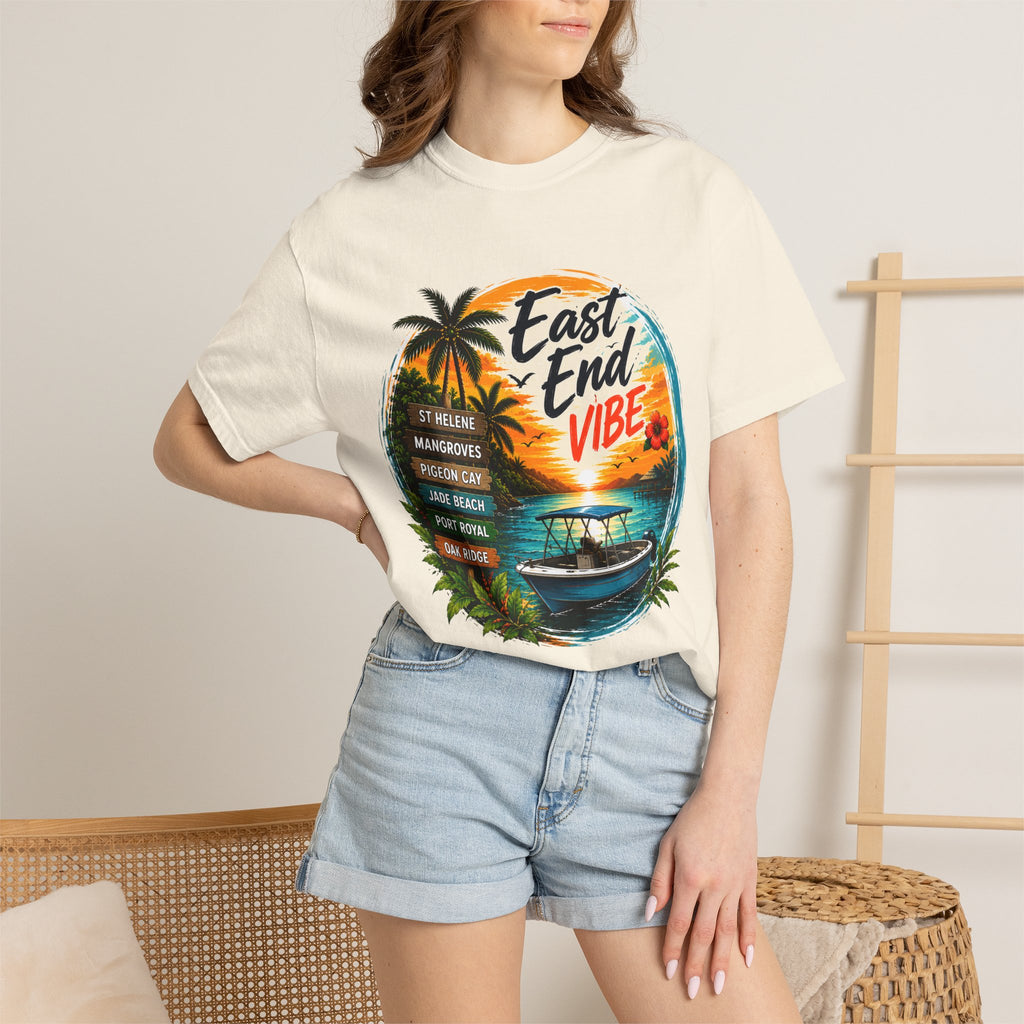 East End Vibe Beach T-Shirt — Tropical Palm Sunset Graphic Tee