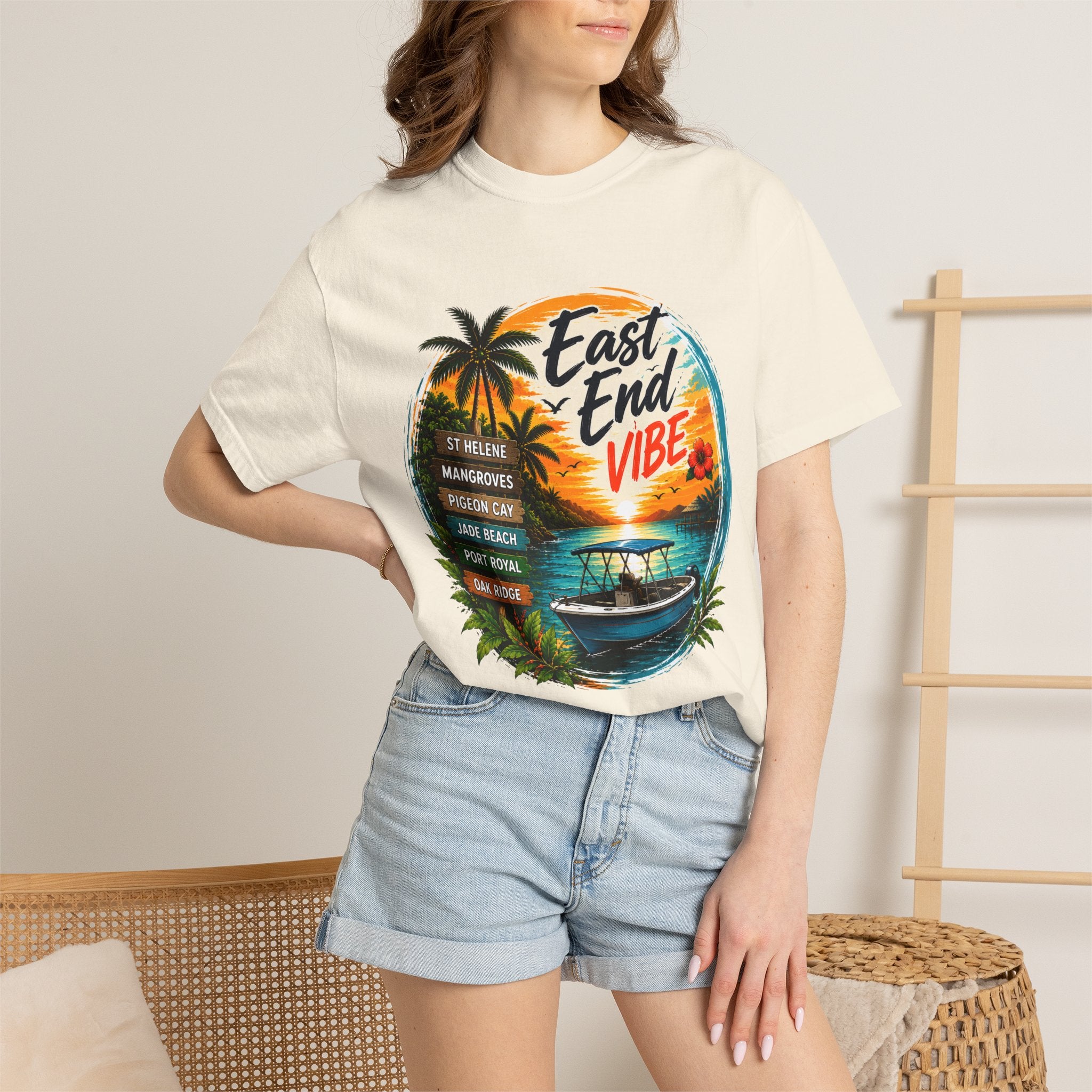 East End Vibe Beach T-Shirt — Tropical Palm Sunset Graphic Tee