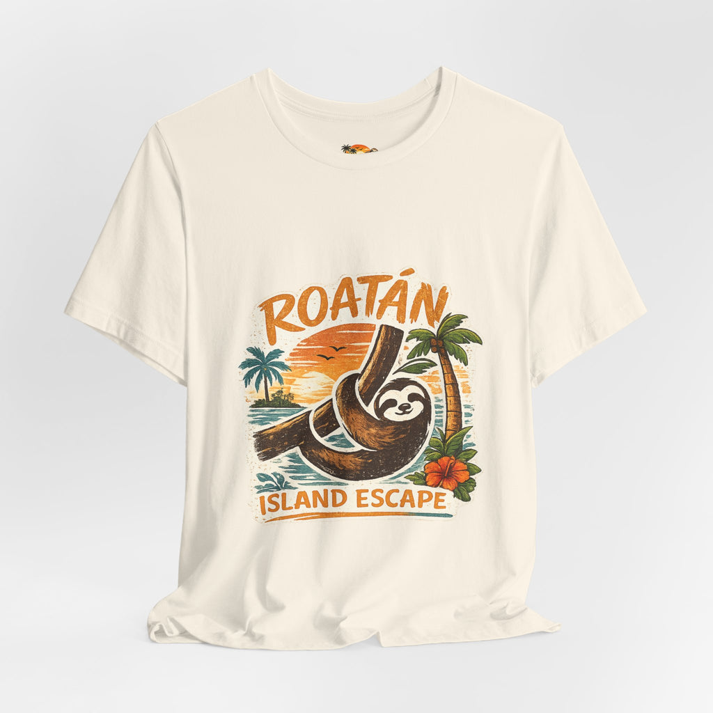 Roatán Island Escape T‑Shirt — Tropical Sloth Vacation Tee
