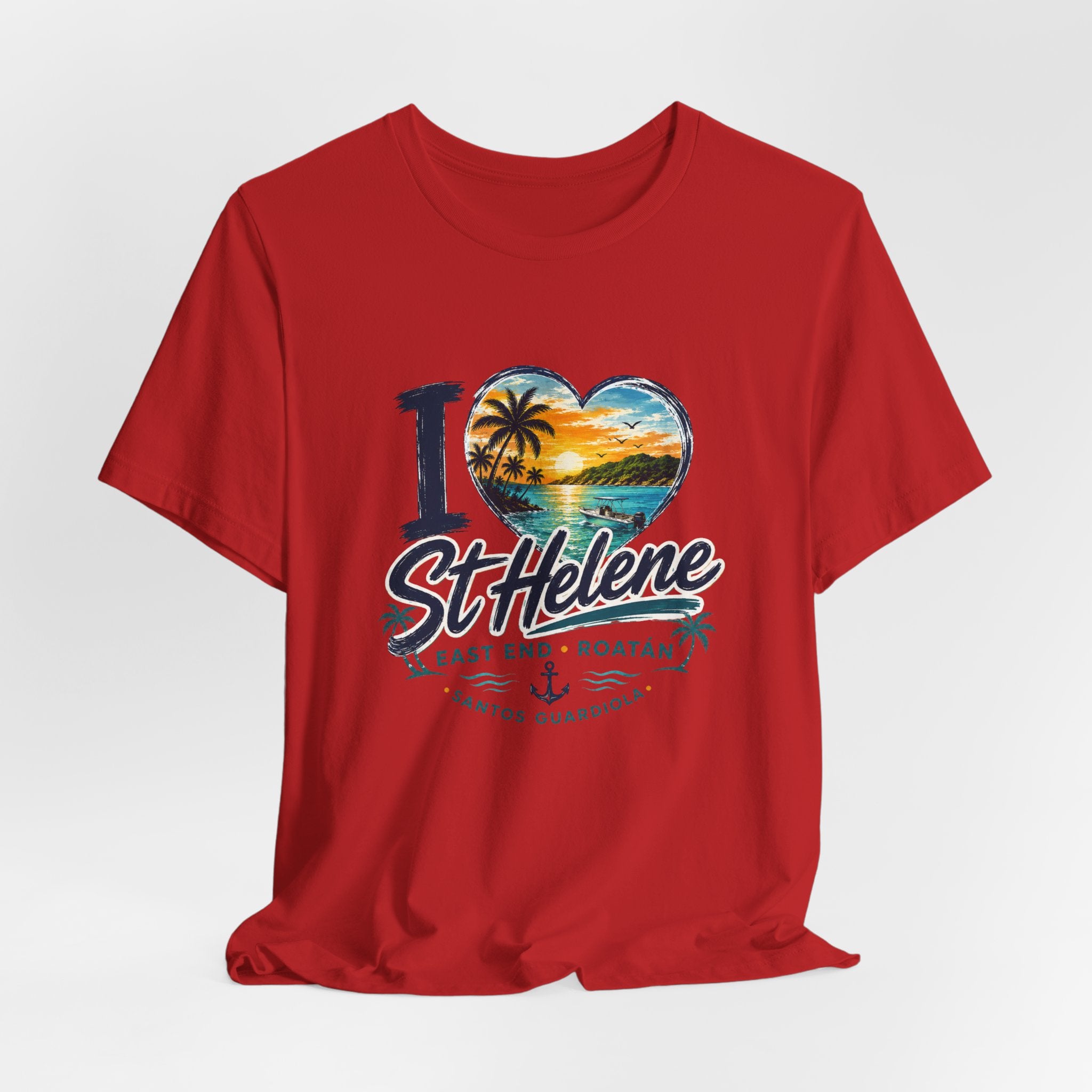 St. Helene Tropical Heart T-Shirt — "I  St Helene" Beach Sunset Tee