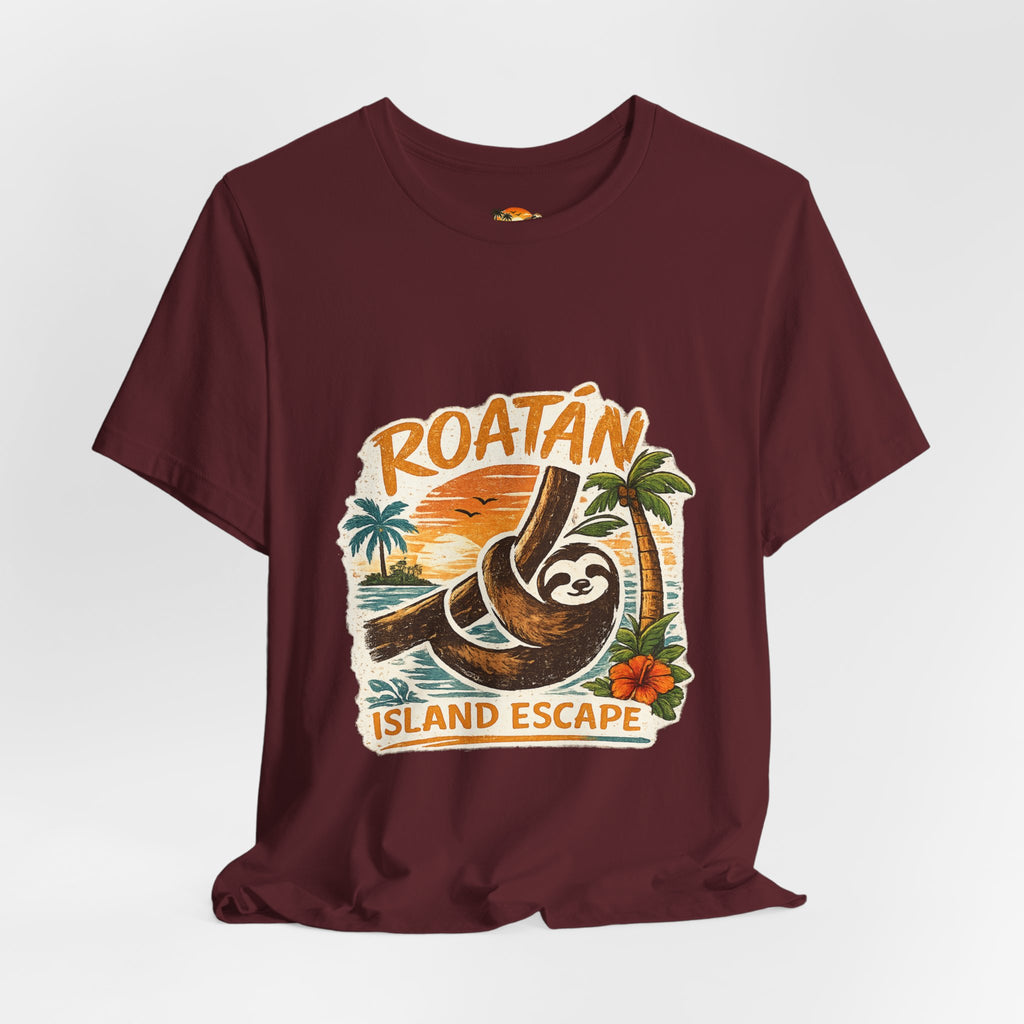 Roatán Island Escape T‑Shirt — Tropical Sloth Vacation Tee